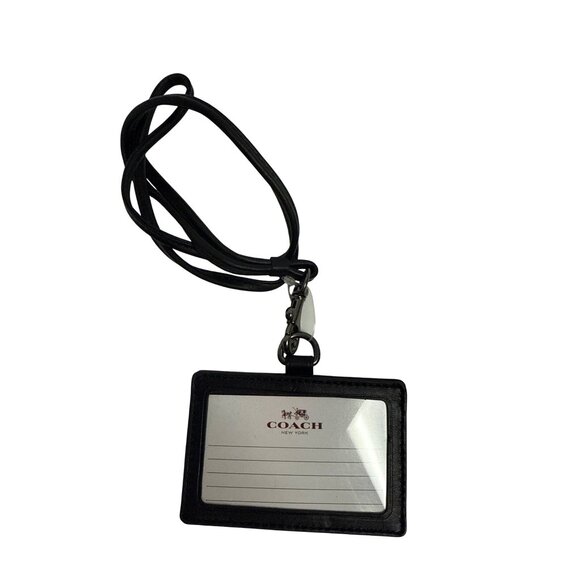 Coach ID Lanyard Charcoal Black Card Holder Signature Canvas Leather Trim NEW - Picture 2 of 6